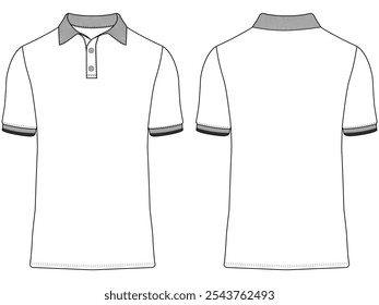 Short Sleeve polo shirt vector Fashion flat sketch front and back views vector illustration template