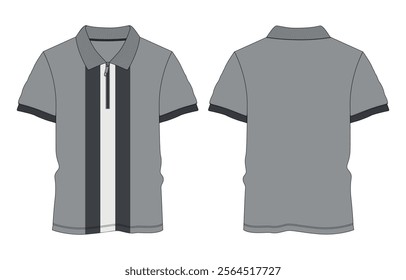 Short sleeve polo shirt vector illustration grey color template front and back isolated on white back