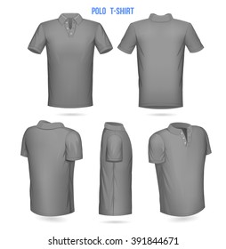 Short sleeve Polo template, Mens. Front, Back, 3/4, side, 1/4. 