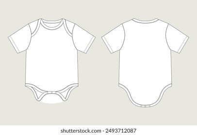 Short sleeve Romper bodysuit technical drawing fashion flat sketch vector illustration template for kids