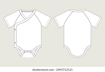 Short sleeve Romper bodysuit technical drawing fashion flat sketch vector illustration template for kids