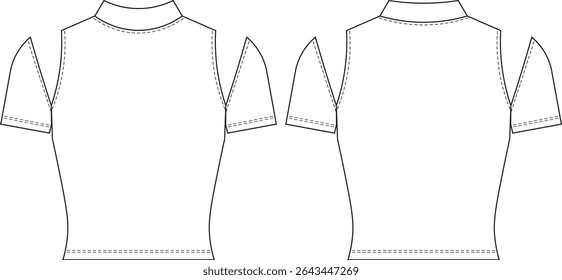 short sleeve round high neck lowcut cutout fit elastic sport fit causal blouse top t-shirt tee template technical drawing flat sketch cad mockup fashion woman design style model 