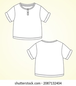 Camiseta de cuello redondo de manga corta Camiseta Técnica Moda plana Esbozo de ilustración vectorial Plantilla para niños. Diseño de ropa de vestir CAD Diseño gráfico de imagen de vectores de maqueta.
