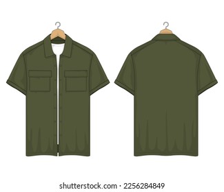 Short sleeve shirt mockup front and back view, vector illustration