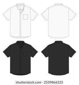 Short sleeve shirt mockup technical drawing front back view