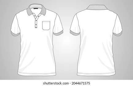 
Short Sleeve Shirt With Pocket Overall Technical Fashion Flat Sketch Template Front And Back View. Apparel Design Vector Illustration Mockup Tee Cad.