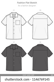 SHORT SLEEVE SHIRTS FASHION FLAT SKETCHES technical drawings teck pack Illustrator vector template