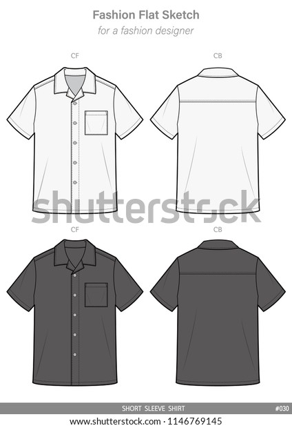 SHORT SLEEVE SHIRTS FASHION\
FLAT SKETCHES technical drawings teck pack Illustrator vector\
template