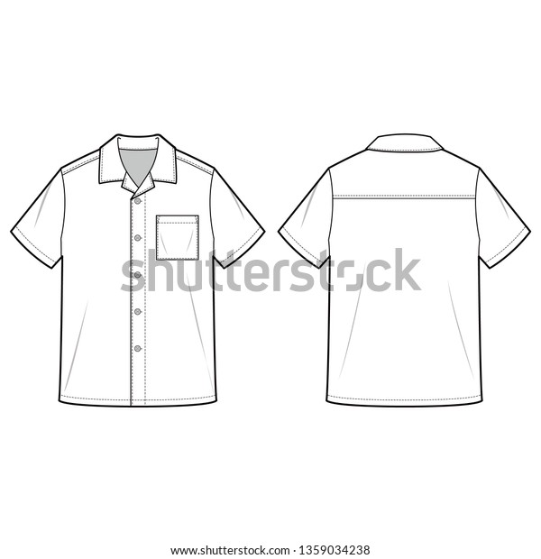 Short Sleeve Shirts Fashion Flat Sketch Stock Vector (Royalty Free ...