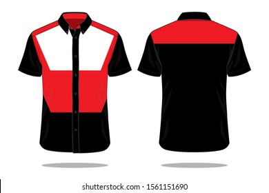 Short Sleeve Sport Uniforms Shirt White-Red-Black Design Vector.Front and Back Views.