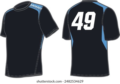 Short Sleeve Sports Team Shirt Jersey Design CAD Template Unisex Front and Back Views