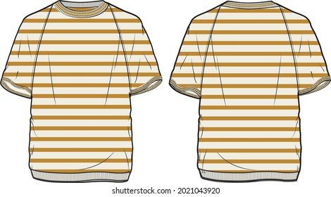 Short sleeve With Stripe body sweatshirt Overall Technical Drawing vector fashion template for men’s. Front and back view. Dress design template vector illustration. Easy edit and Customizable.