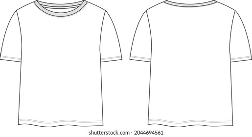 Camiseta de manga corta Diseño de ropa de moda técnica dibujo plano modelo de ilustración vectorial para niñas y damas bebé. La ropa de tela de algodón se burla de las vistas frontal y posterior.