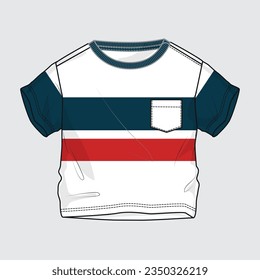 Short sleeve t shirt with pocket vector illustration template for baby boys.