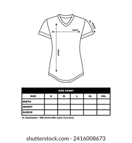 Camiseta de manga corta Tamaño gráfico, mujer redonda, cuadrada y cuello V. ilustración de vector plano de la moda de dibujo técnico