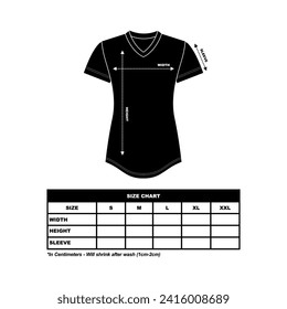 Short sleeve t shirt Size Chart, woman round, square and V neck. technical drawing fashion flat sketch vector illustration