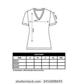 Short sleeve t shirt Size Chart, woman round, square and V neck. technical drawing fashion flat sketch vector illustration