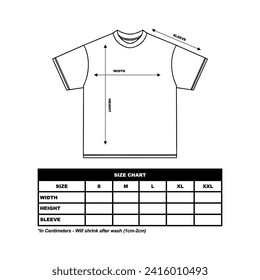 Short sleeve t shirt Size Chart. technical drawing fashion flat sketch vector illustration