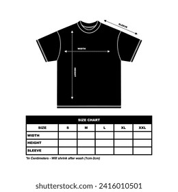 Short sleeve t shirt Size Chart. technical drawing fashion flat sketch vector illustration