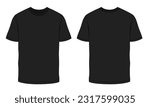 Short sleeve T shirt Technical Fashion flat sketch vector illustration  Black color template front and back views. Clothing design mock up for men's isolated on white background.
