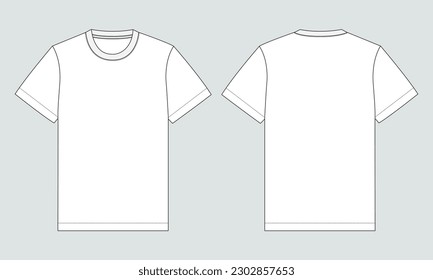 Short sleeve t shirt technical drawing fashion flat sketch vector illustration template front and back views