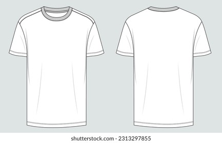 Short sleeve T shirt Technical Fashion flat sketch vector illustration template front and back views. Clothing design mock up for men's isolated on grey background.
