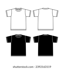 Short sleeve t shirt technical drawing fashion flat sketch vector illustration template front and back views