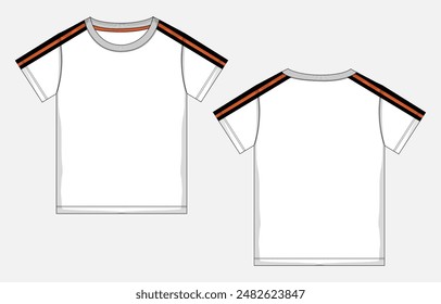 Short sleeve t shirt technical drawing fashion flat sketch vector illustration template for baby boys.