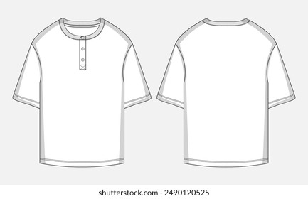 Short sleeve t shirt technical drawing fashion flat sketch vector illustration template front and back views. 