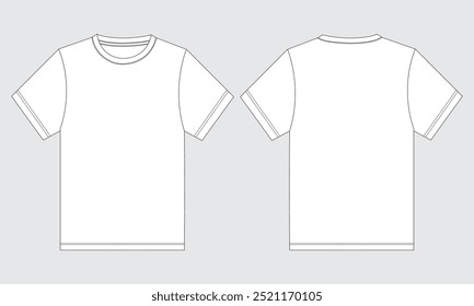 Short sleeve T shirt Technical Fashion flat sketch vector illustration template front and back views. Clothing design mock up for men's and boys.