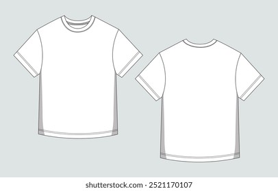 Short sleeve T shirt Technical Fashion flat sketch vector illustration template front and back views. Clothing design mock up for men's and boys.