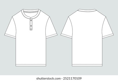 Short sleeve T shirt Technical Fashion flat sketch vector illustration template front and back views. Clothing design mock up for men's and boys.