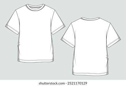 Short sleeve T shirt Technical Fashion flat sketch vector illustration template front and back views. Clothing design mock up for men's and boys.