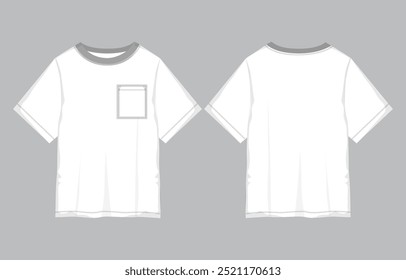 Short sleeve T shirt Technical Fashion flat sketch vector illustration template front and back views. Clothing design mock up for men's and boys.