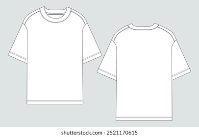 Short sleeve T shirt Technical Fashion flat sketch vector illustration template front and back views. Clothing design mock up for men's and boys.