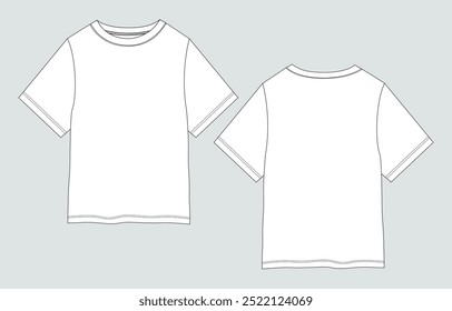 Short sleeve T shirt Technical Fashion flat sketch vector illustration template front and back views. Clothing design mock up for men's and boys.