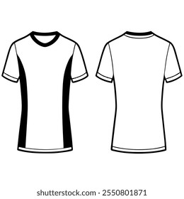 Short sleeve t shirt technical drawing fashion flat sketch vector illustration template front and back views