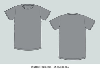 Short sleeve t shirt Technical fashion flat sketch vector illustration Grey Color template front and back views for men's and boys. Flat style Apparel Design Mock up Cad.
