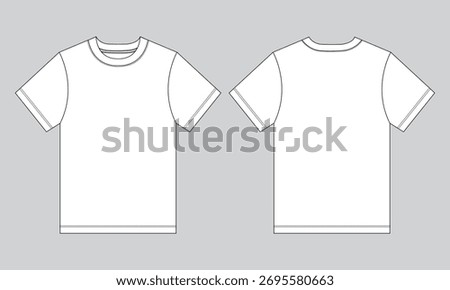Short sleeve t shirt technical drawing fashion flat sketch vector illustration template front and back