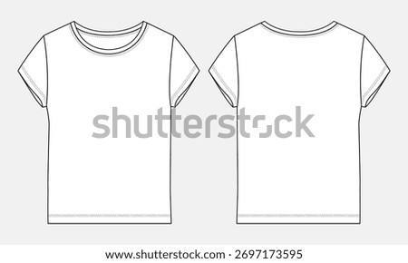 Short sleeve t shirt technical drawing fashion flat sketch template for ladies