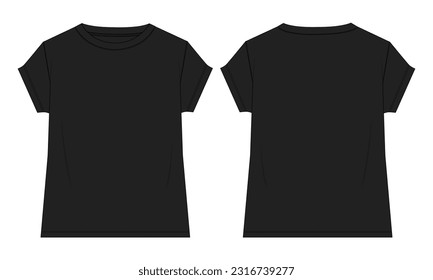 Short sleeve t shirt tops vector illustration black color template for ladies isolated on white background