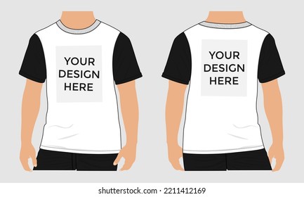 Short sleeve t shirt vector illustration mock up template  For Men's and boys. Apparel Design Cad front and back views easy edit and customizable.