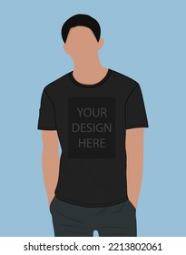 Short sleeve t shirt vector illustration Black Color mock up template  For Men's and boys. Apparel Design Cad front views easy edit and customizable.