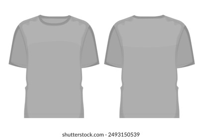 Camiseta de manga corta Ilustración vectorial color gris Plantilla vista frontal y posterior. Plantilla de camiseta para hombres y niños