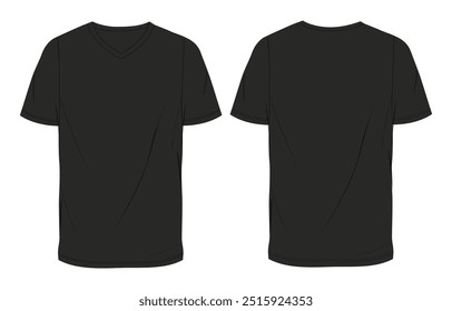 Short sleeve t shirt vector illustration black color template front and back views