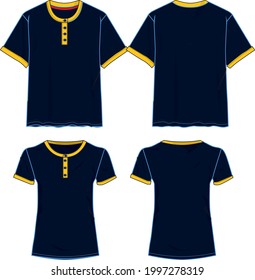 plantilla vectorial del cuello del botón de la camiseta de manga corta para ropa de diseñador