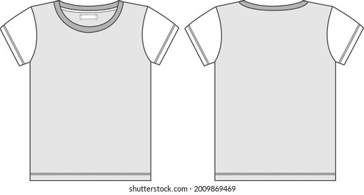 Short sleeve t-shirt Overall technical fashion Drawing Flat sketch template front and back view for Baby girls. apparel dress design vector illustration mockup t-shirt CAD.