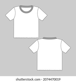 Short sleeve T-shirt Technical sketch fashion template for Women's and Girls. Vector art illustration Clothing mock up front, back view. Easy Edit customizable
