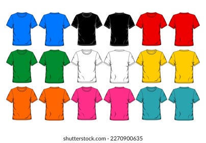 Short sleeve t-shirt template, front and back view colorful