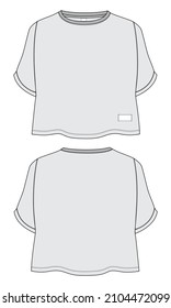 Short sleeve T-shirt tops Technical fashion flat sketch Template for Kids and Baby girls. Apparel Clothing Dress Design mock up CAD  Vector art illustration front, back view isolated on white.